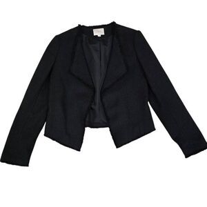 Ann Taylor LOFT Tweed Soft Fringe Detail Trim Black Draped Blazer‎ Women's 6